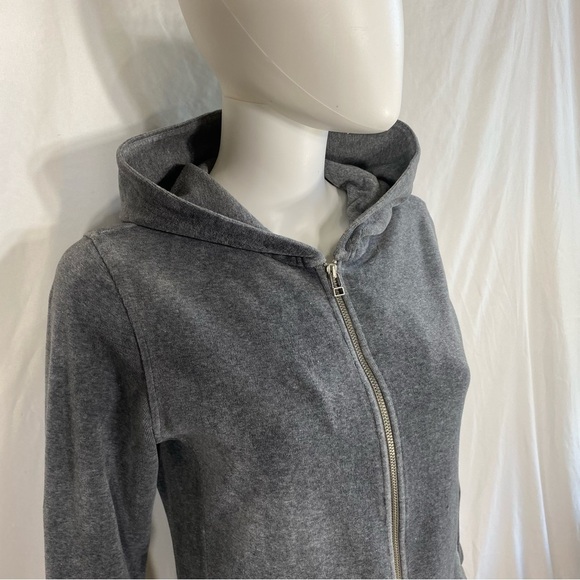 Eddie Bauer Gray Velour Hooded Zip Front Y2K Track Jacket - Picture 3 of 9